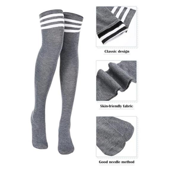 3 Pairs Knee High Socks Thigh High Socks Triple Stripe over the Knee Socks - Picture 2 of 4